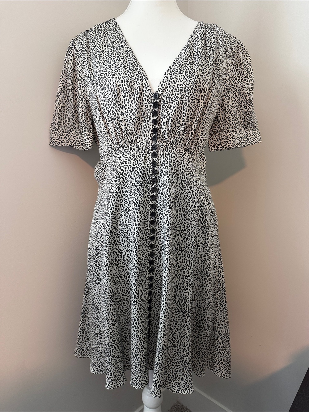 The Kooples French Girl Leopard Print Button Front Mini Dress Size Large NWT